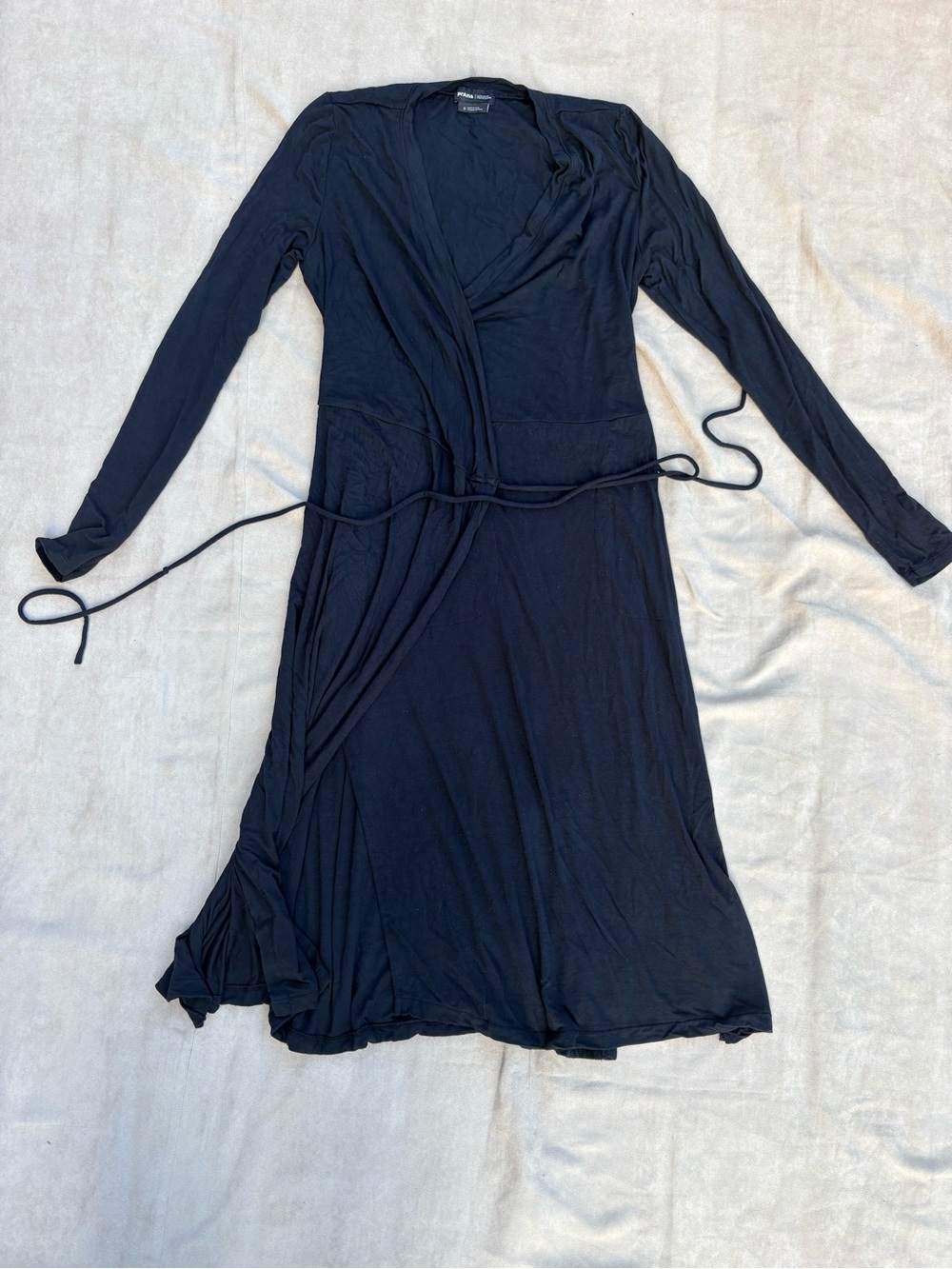 🖤🖤🖤 prAna Women Black Foundation Wrap Stretch Dress with Tie Waist S